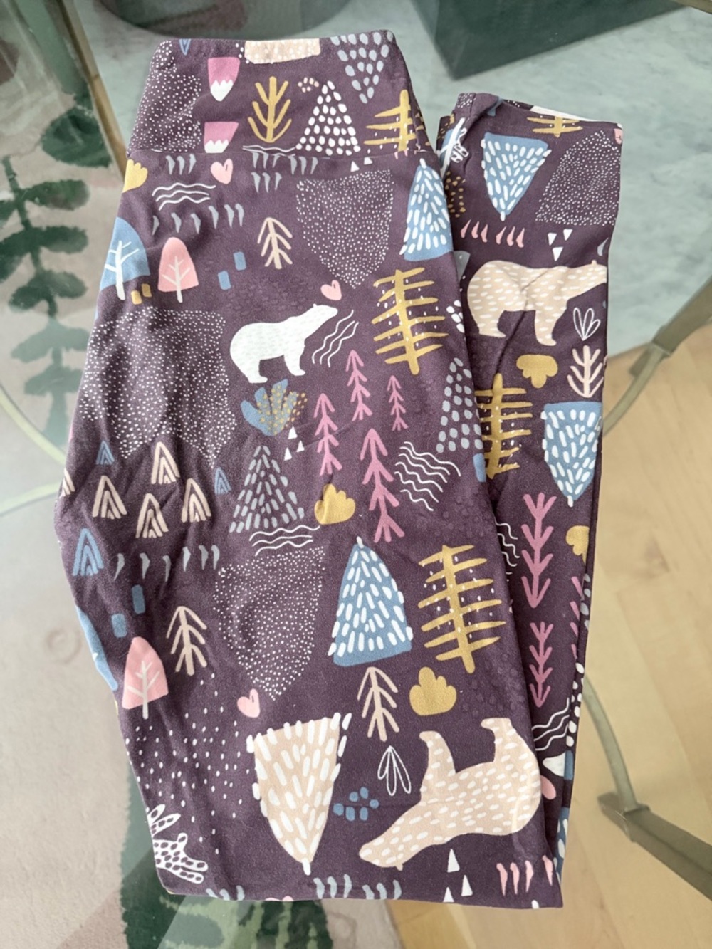 LuLaRoe Purple Bear & Tree Print Leggings